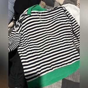 Striped Black and White Sweater with Green Accents